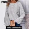 JPNTKY Women's Fashion Casual Solid Color Print Long Sleeve O-Neck Blouses & Shirts