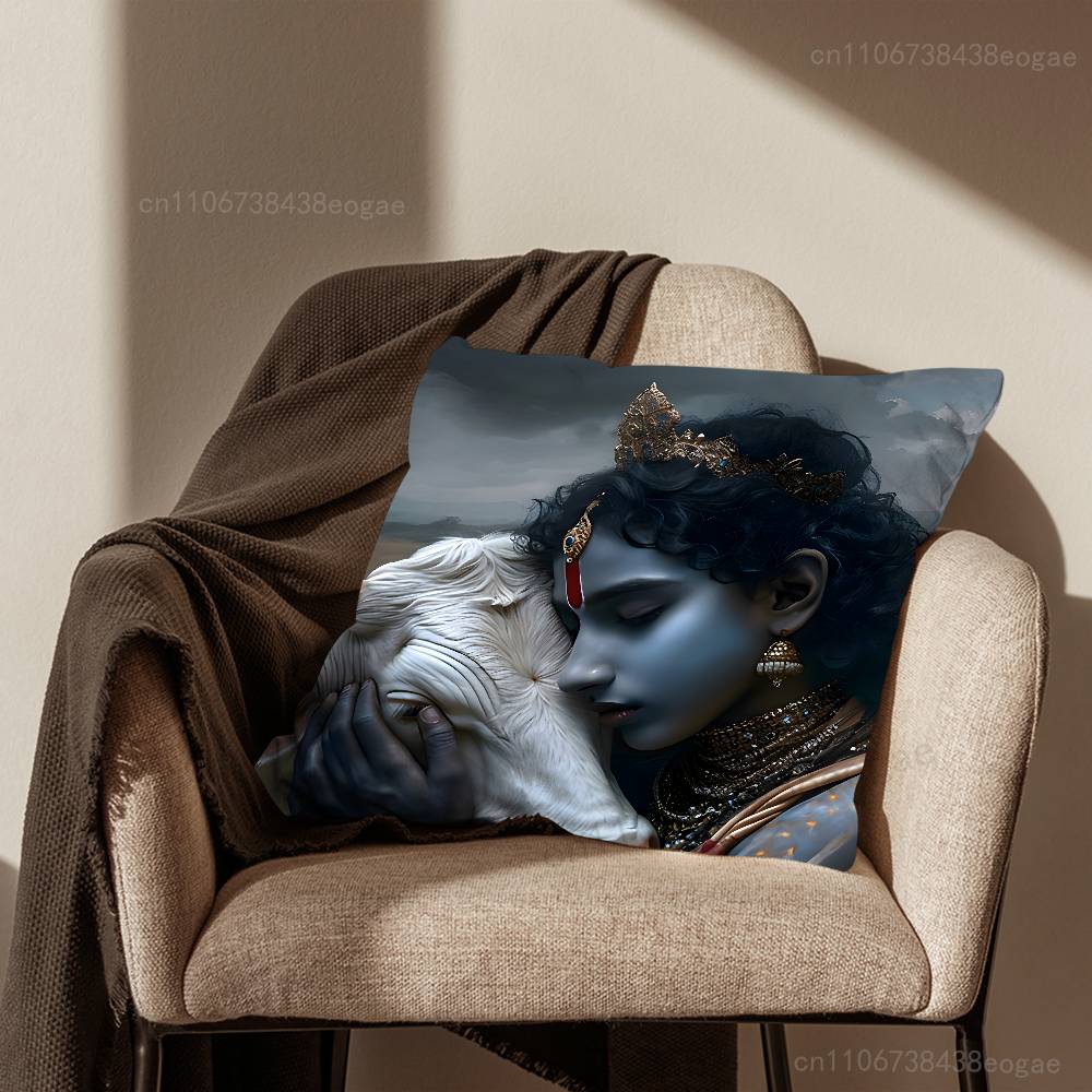 Indian God Lord Krishna  Throw Pillow Case For 45*45cm,55*55cm,30*30cm For Home Bedroom Decoration And Protector