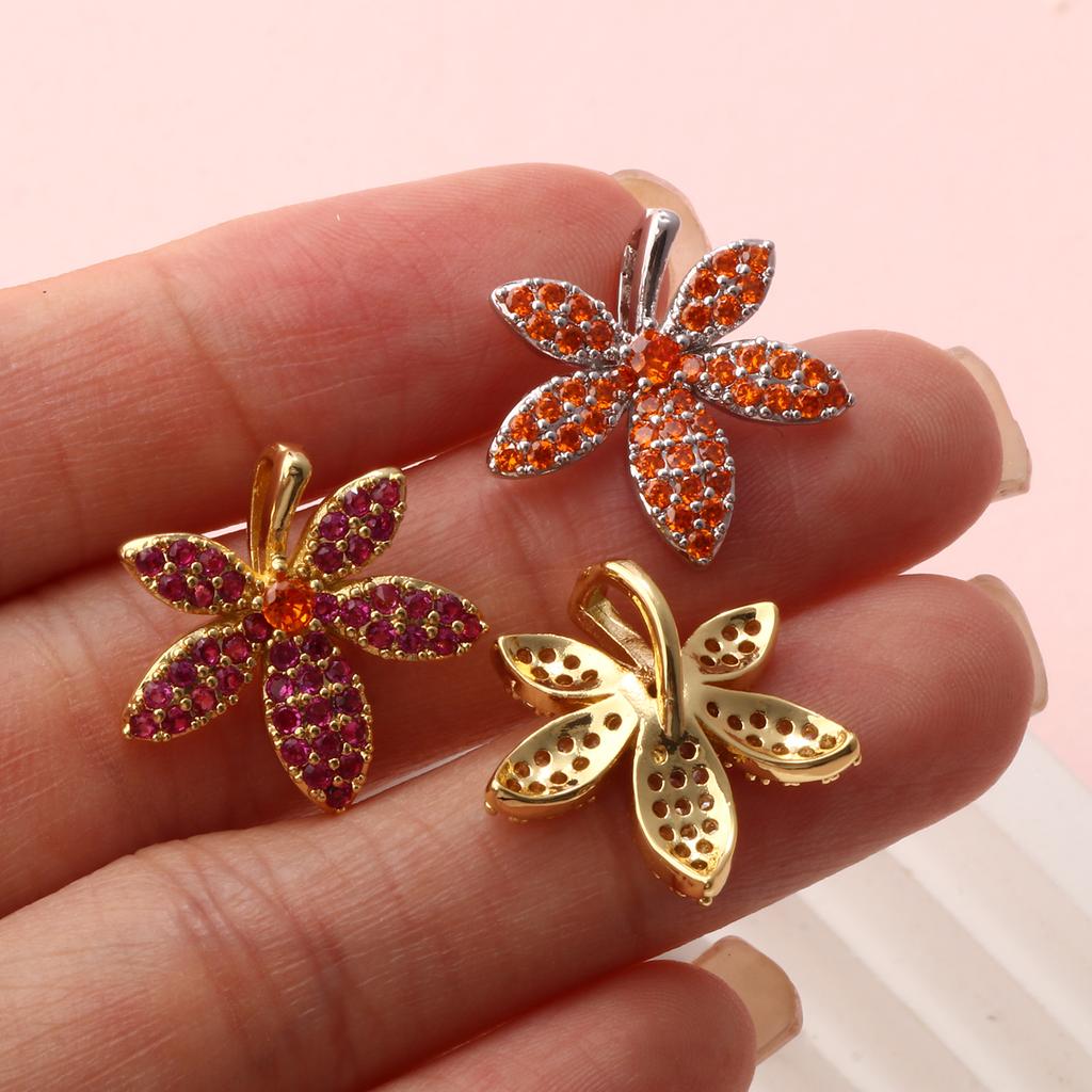 1 Piece Brass & Cubic Zirconia Pendants Multicolor Flower Leaf Micro Pave Charms For DIY Necklace Earring Jewelry Making Finding
