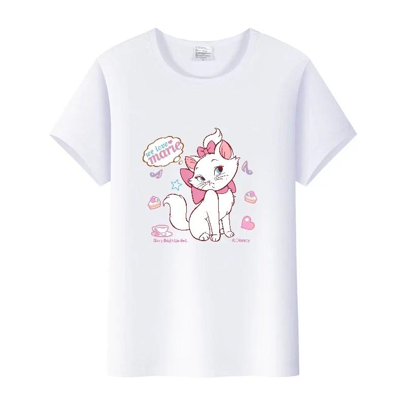 Kpop Fashion Disney Marie Cat Cartoon Love Woman Tees 2023 Summer Tops Short Sleeve Girl T-Shirts Oversized Clothes Mens Blouses