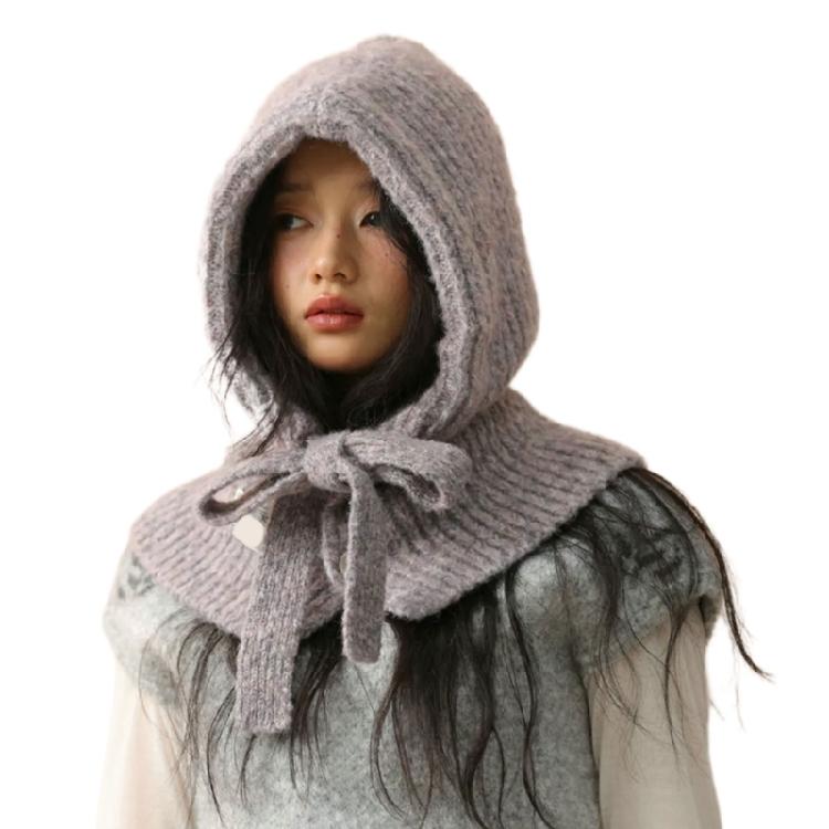 

Knit Balaclava Hat Korean Design Adjustable Tie Scarf Hat with Ear Coverage for Women Teens Winter Fashion Accessories