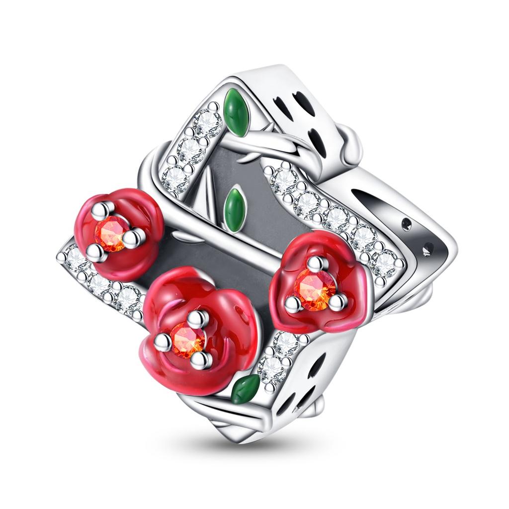 Beautiful 925 Sterling Silver Red Valentine's Day Infinity Love Rose Pendant Fit DIY Bracelet Necklace Date Accessories Gifts