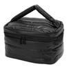 Quilted Makeup Bag Large Capacity Toiletry Organizer with Handle for Women Travel Gym Daily Use Black