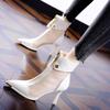 Korean Version Breathable Mesh Fine Heel Cool Boots Women's Spring and Autumn 2025 Anti-collision Pointed Short Boots Patent Leather Hollow High H