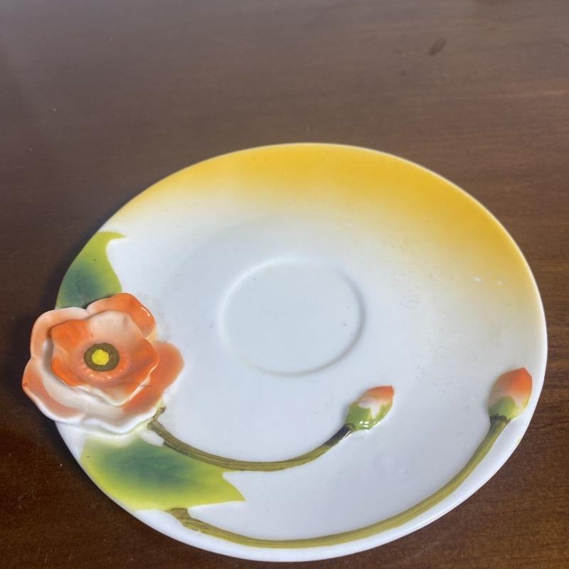 French Ceramic Coffee Cup and Saucer Three-Dimensional Embossed Flower Mug Afternoon Tea Flower Tea Mug Home Breakfast Milk Cup