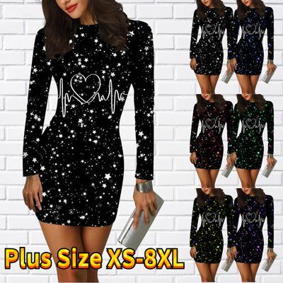 שרוול ארוך Bodycon 3D הדפסת מעגל אהבה שמלת נשים מיני שמלות סתיו סקיני נמתח מסיבת Vestidos