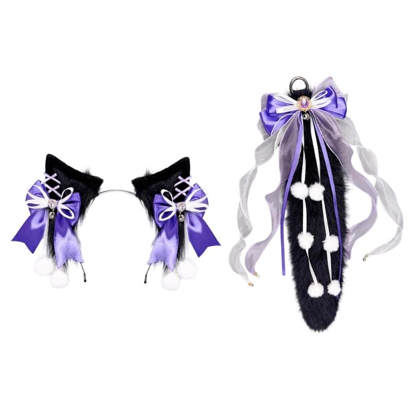 Wolf Ear Headband Wolf Tail Costume Furry Ear Headband Furry Tail Halloween Cosplay Accessories for Women Masquerade