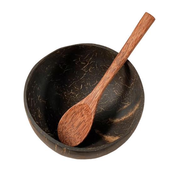 Coconut Bowl with Wood Spoon Natural Dinnerware Handmade Food Safe Bowl for Oatmeal