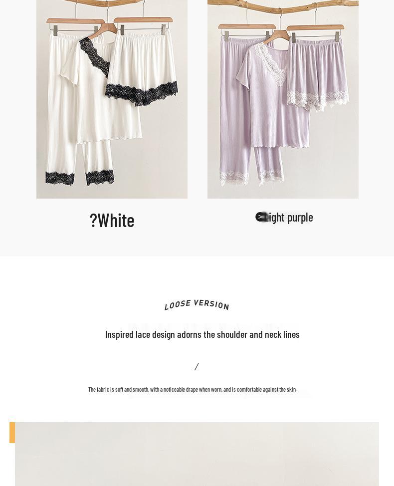 Women's Premium Three-Piece Pajama Set, Spring/Autumn, Outdoor-Ready, with Lace & Chest Pads, Comfortable Casual Home Wear