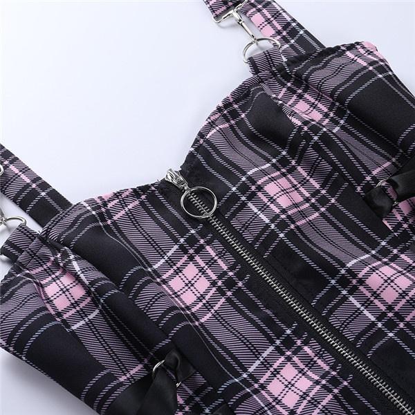 Buy Fairy Grunge Plaid Dress for Women Aesthetic Zipper Bandage