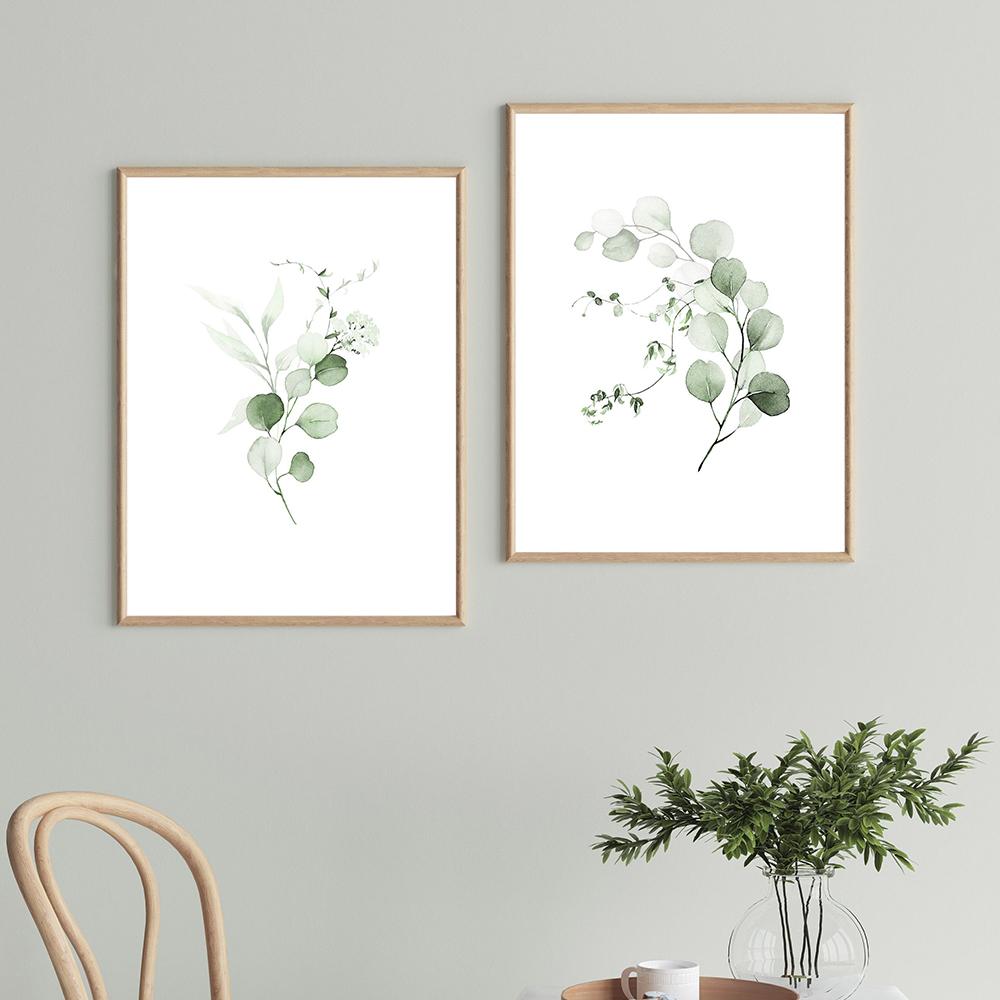 Green Plant Leaves Poster Print Wall Art Canvas Painting Botanical Eucalyptus Picture for Living Room Home Decor Decoration