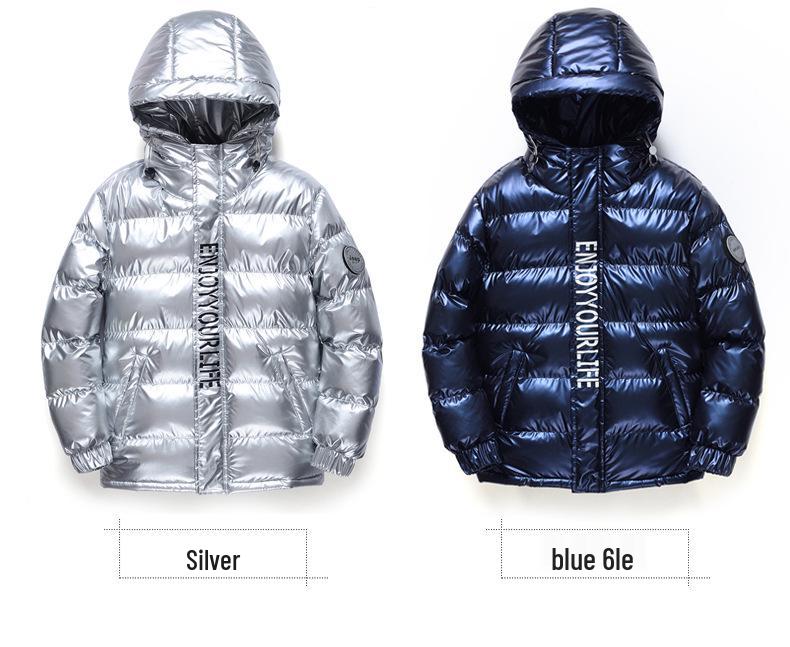 Boys' Hooded Winter Jacket - Thick, Warm, Cotton-Padded Coat with Shiny, Wash-Free Outerwear for Big Kids