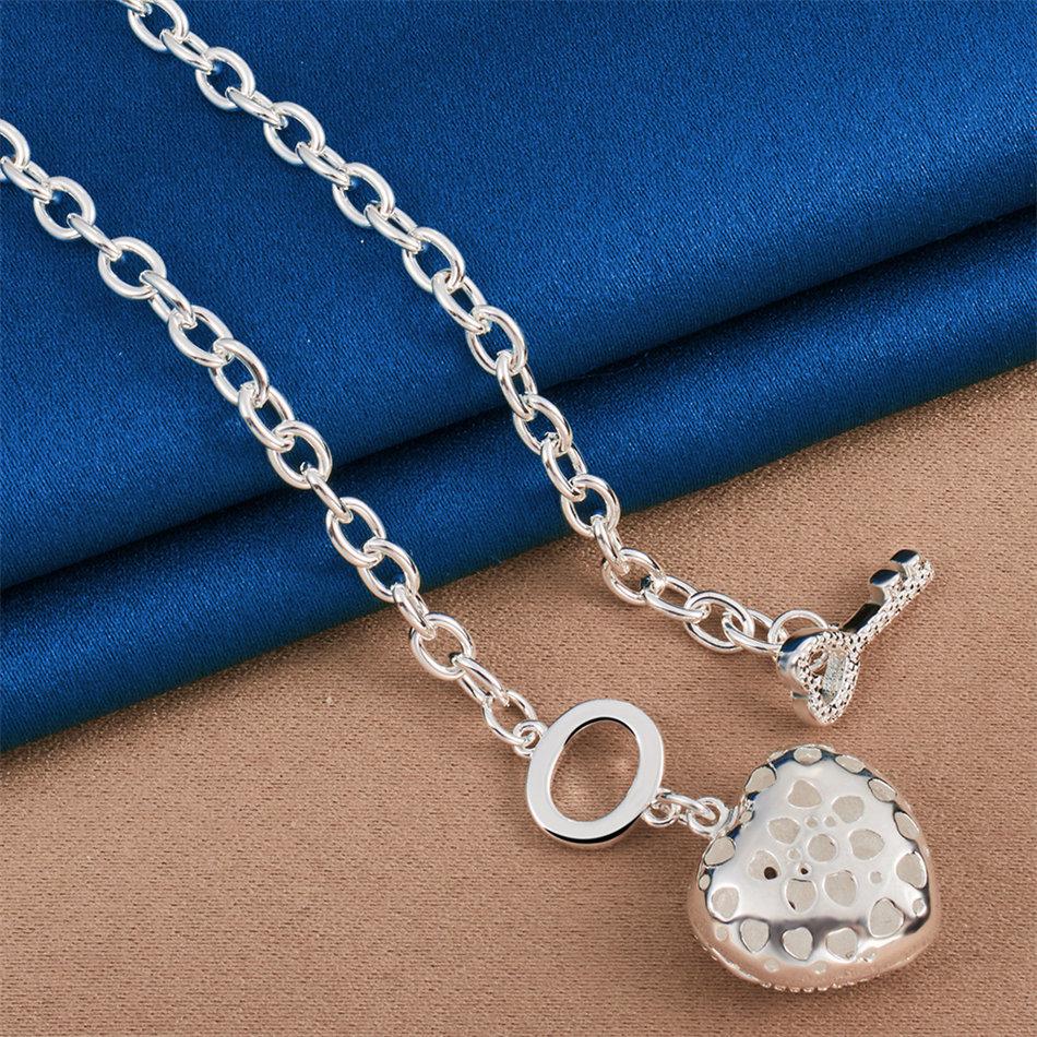 925 Sterling Silver Luxury Heart Key Necklace for Women - Stylish and Charming Party and Wedding Jewelry