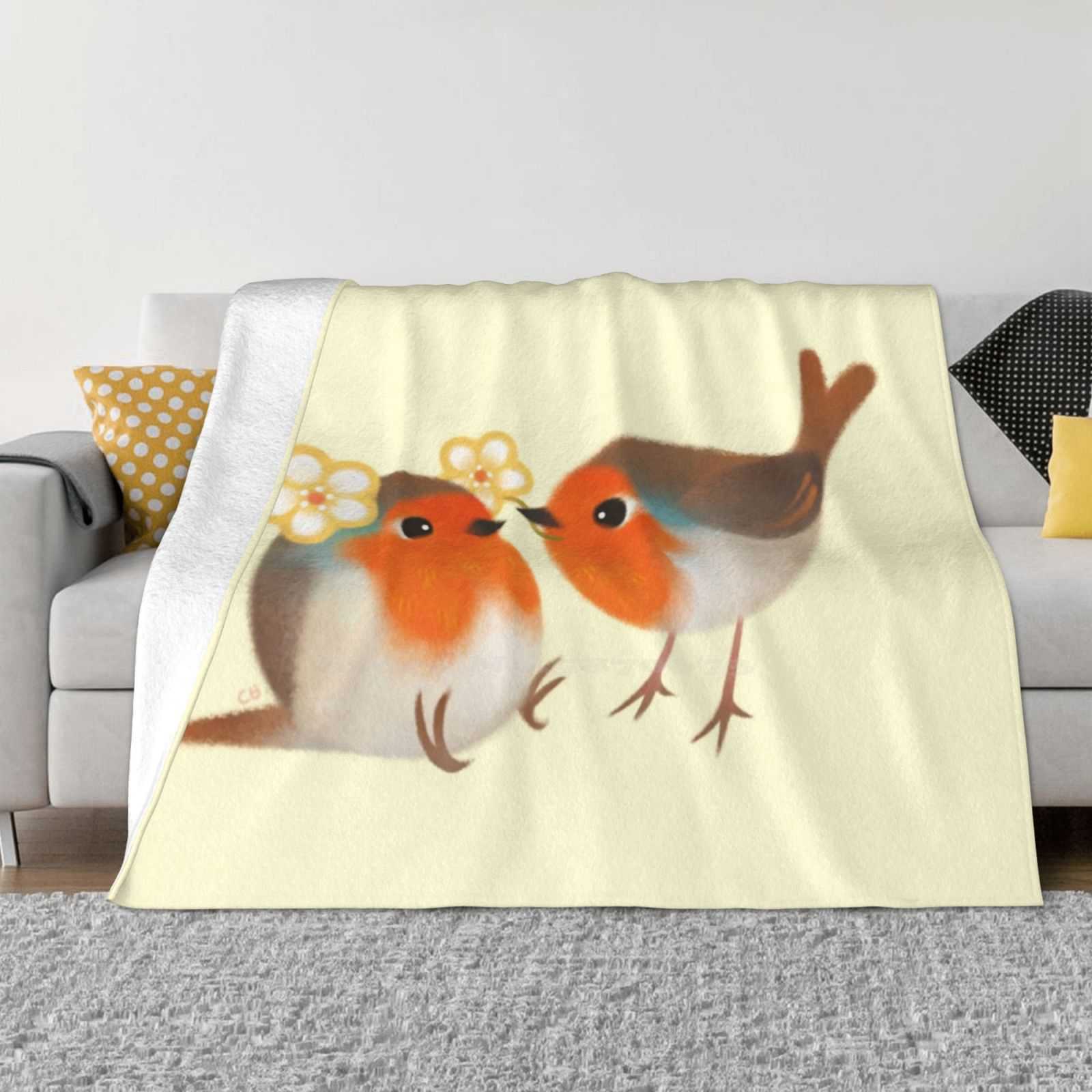 Flowers For You Low Price New Print Novelty Fashion Soft Warm Blanket European Robin Bird Animal Happy Courtship Propose 30x40in