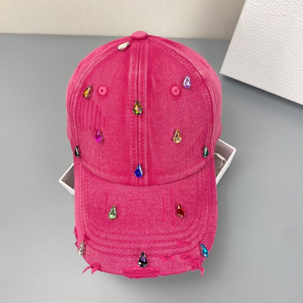 

Cotton Full Rhinestone Baseball Hat Distressed Design Sunscreen Hat Casual Sun Hat Street розы красного