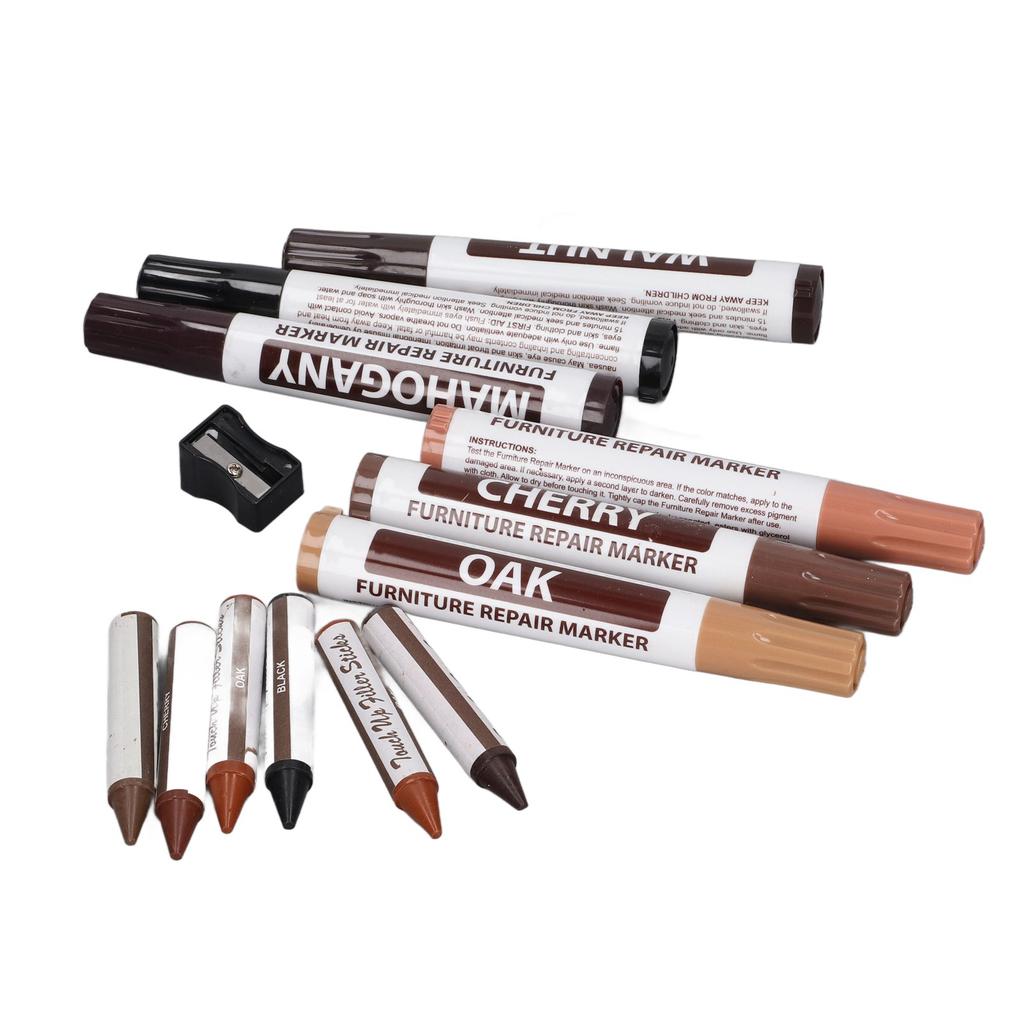 6 st Möbelmarkörer Vattentäta Snabbtorkande Skrubbtåliga Assorterade Färger Trämarkörer med Blyertspenna för Reparation