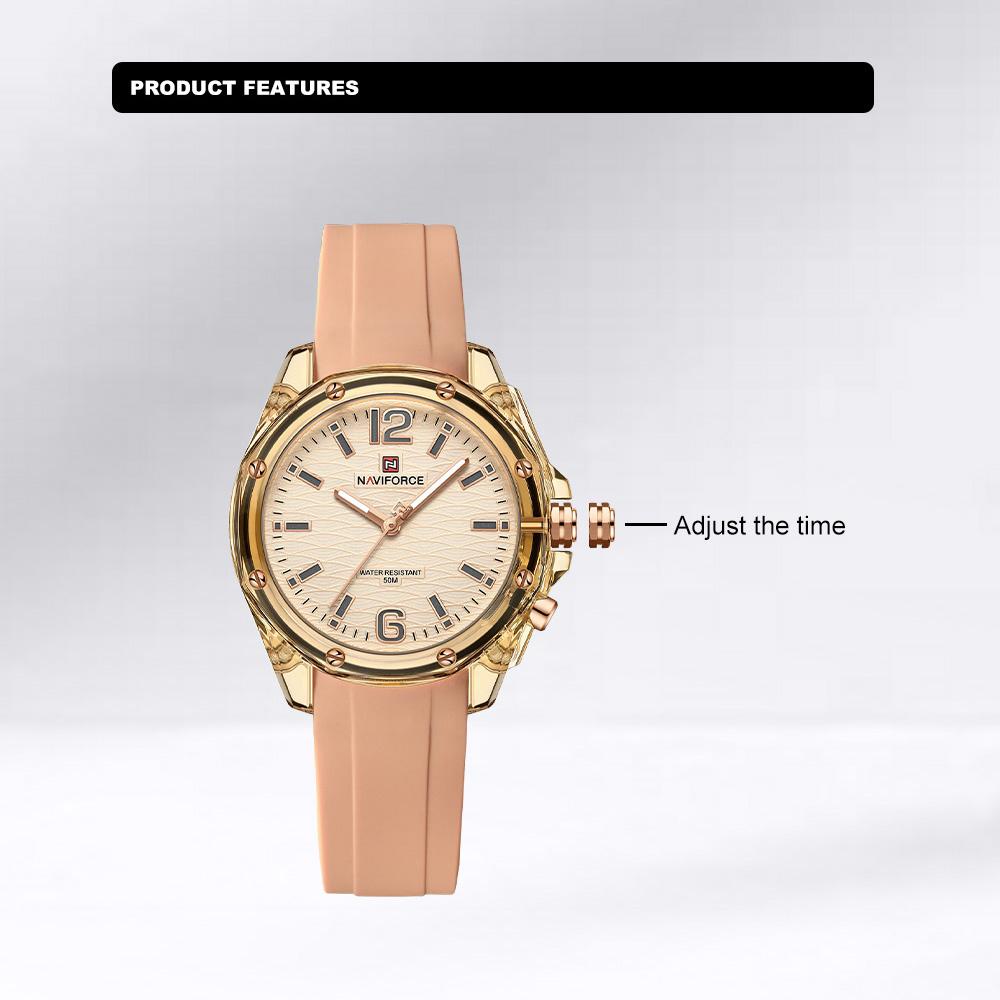 Naviforce Women's Simple Watch Quartz Movement Luminous Pointer Waterproof 50m Silicone Strap Lightweight Women's Girls Casual Fashion Watch NF6103