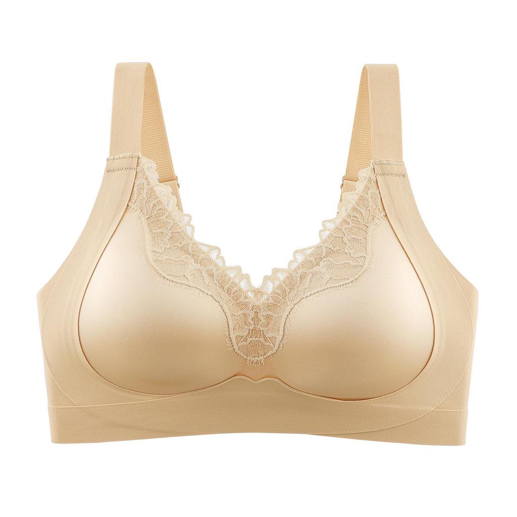 Women's Lace Edge Seamless Satin Bra - Minimizes Large Busts, Push-Up, Summer Thin, No Underwire, Comfortable & Breathable.