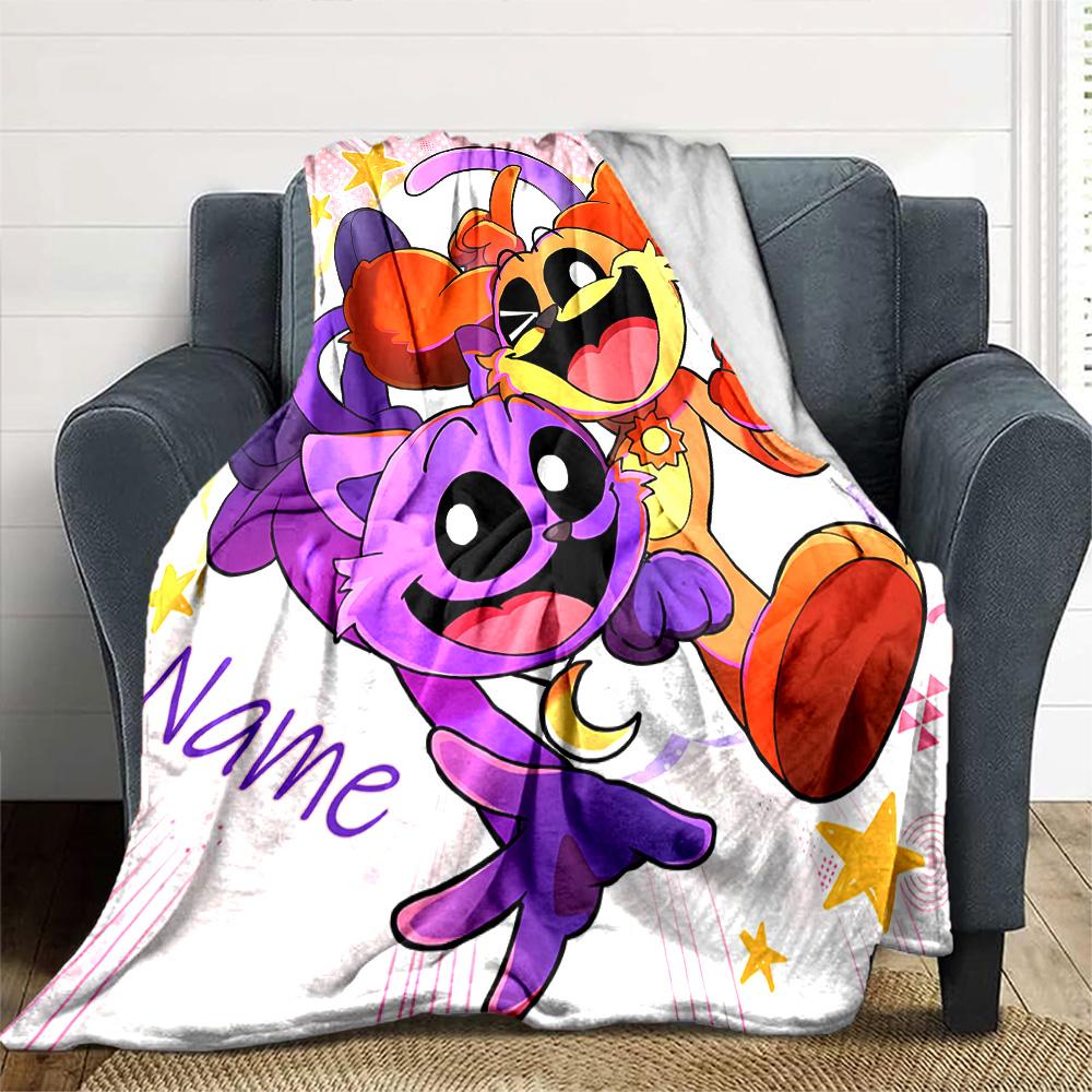 Customiz Name Personality Smiling Critters Blanket Soft &Warm Sofa Office Bed Travel Lunch Break Blanket, Gift Suitable All Seasons
