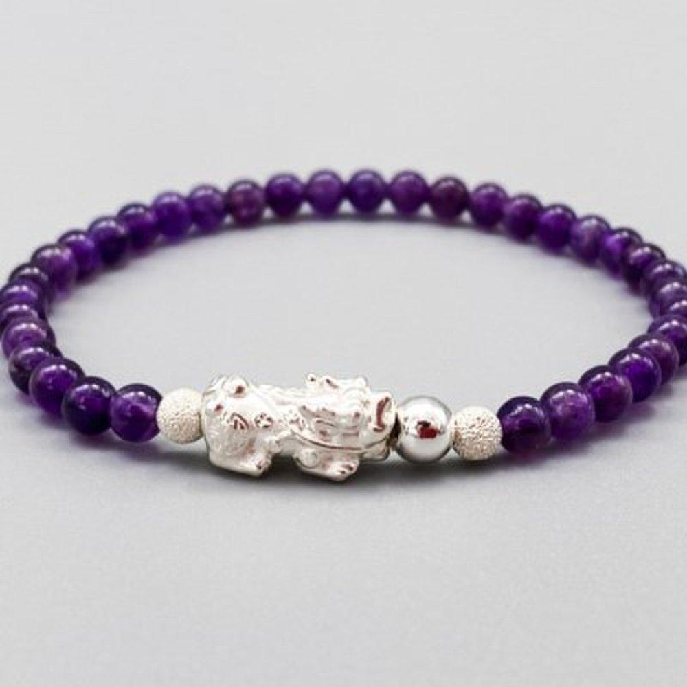 Silver Amethyst Gemstone Bracelet with a Silver Ball from the Witch's Workshop