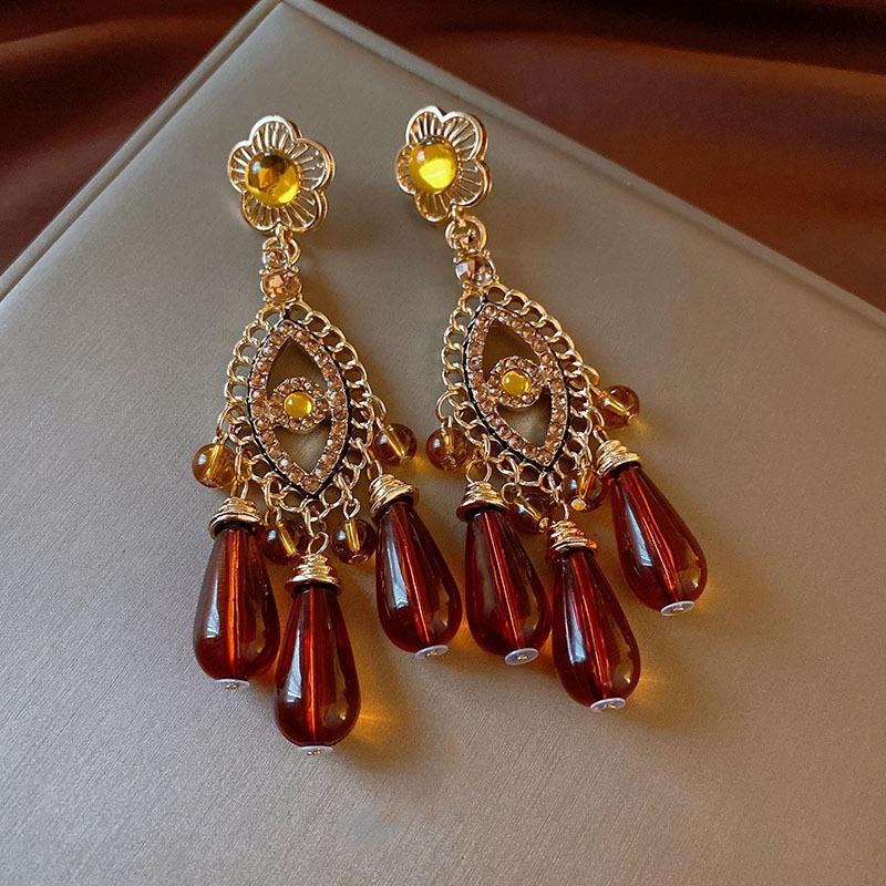 Retro Court Style Silver Needle Zircon Flower Fringed Earrings Light Luxury High-end Stud Earrings Simple Fashion Temperament Earrings