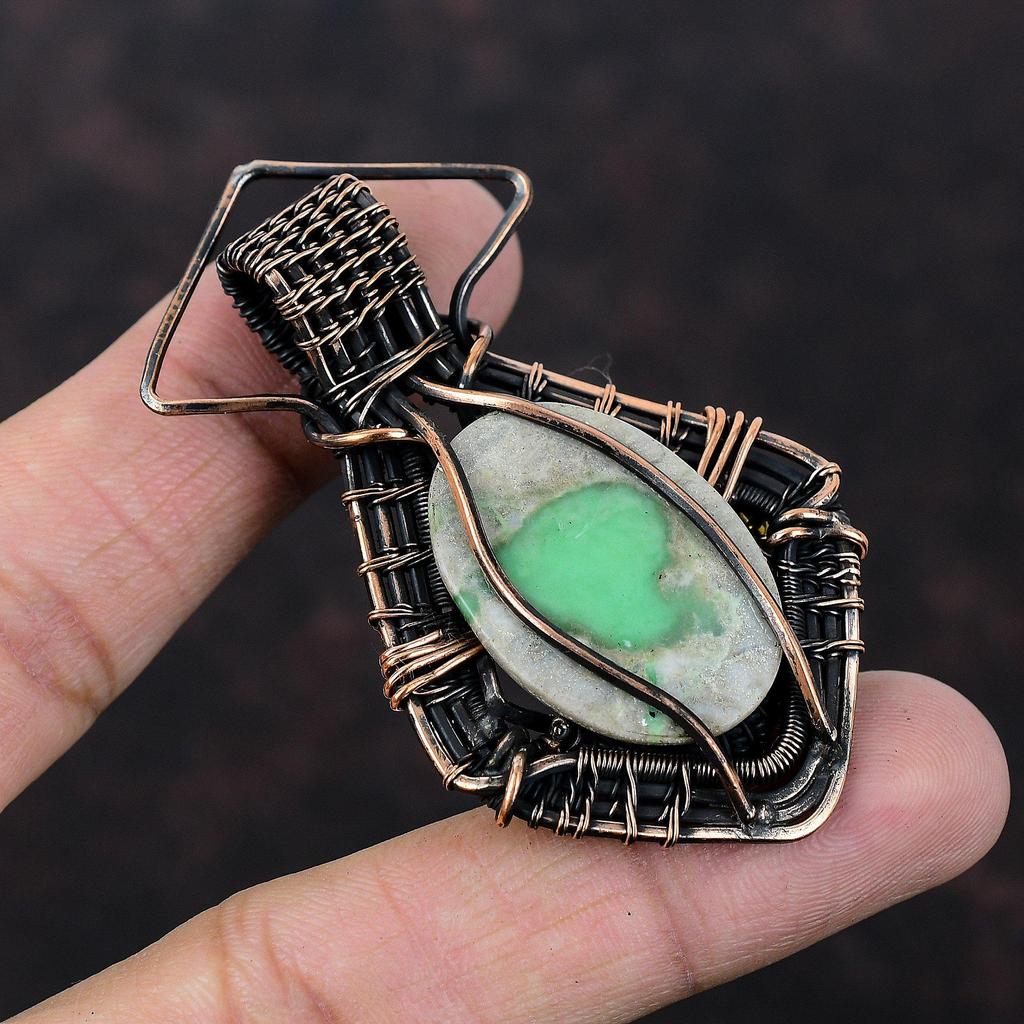 Variscite Pendant Copper Wire Wrapped Pendant Gemstone Jewelry Handmade Pendant Unique Copper Wire Wrap Jewelry Stylish Pendant Gift For Mom