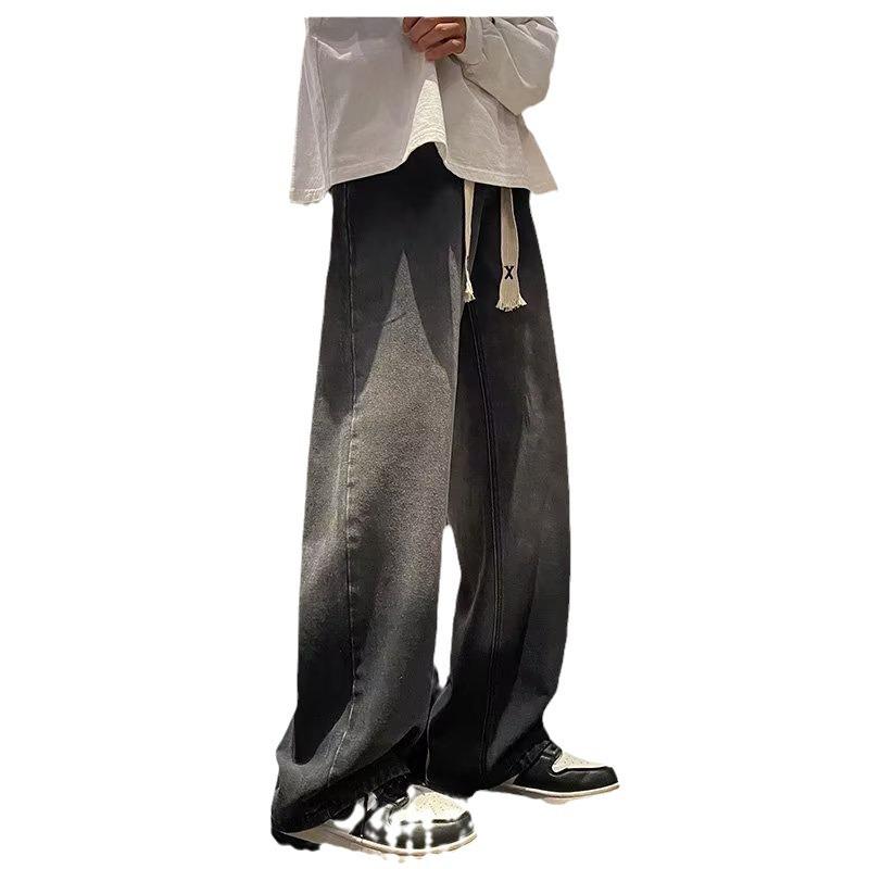 Thick Drawstring Jeans Spring and Autumn Tide Brand American Loose Straight Wide-leg Pants Retro High Street Casual Pants