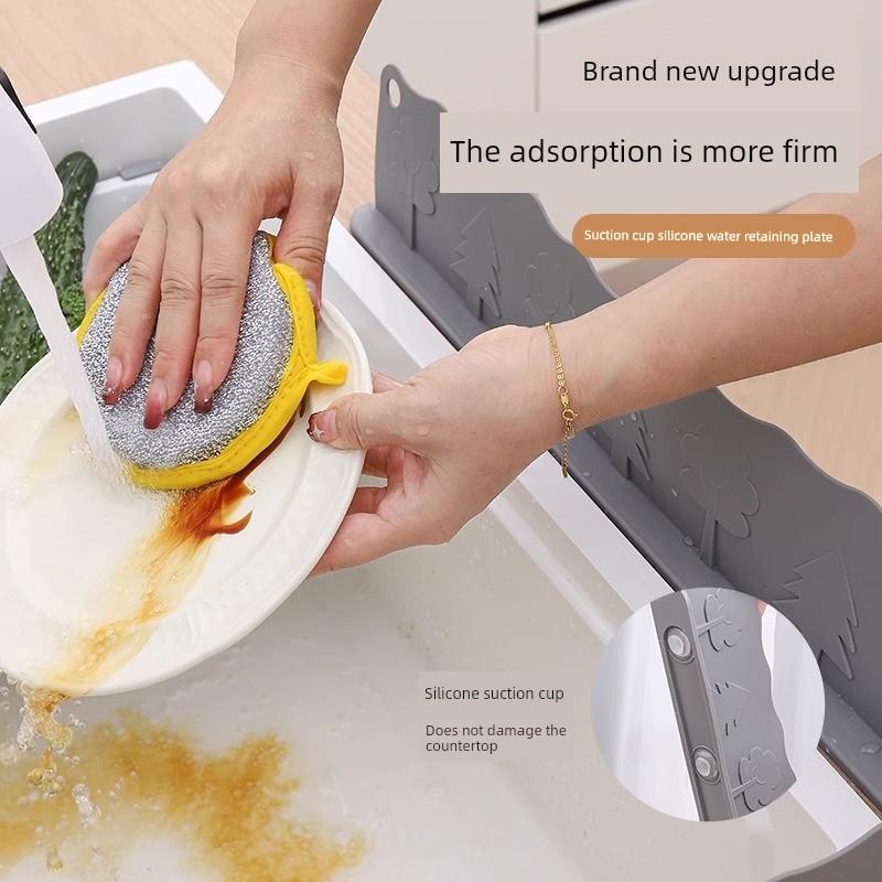 Kitchen Sink Water Barrier, Sink Countertop Suction Cup Waterproof Board, Silicone Water Barrier Strip, Anti-Splash Water Partition