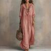 Abito Maxi da Donna a Righe con Volant e Scollo a V, Casual, Vestibilità Larga, Vita Alta, Lungo