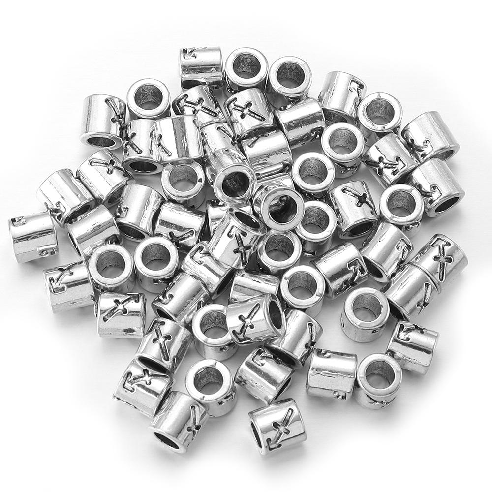 60pcs/lot Twelve Constellations Beads Alloy Beads Big Hole Tube Beads Spacer Loose Beads For Jewelry Making DIY Accessories