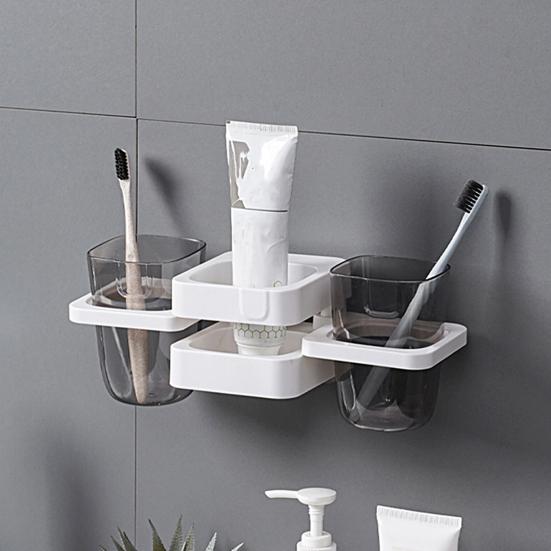 Dustproof Upside-down Design Stable Punch-free Wall-mounted Suction-up Toothpaste Toothbrush Holder Toothbrush Organizer