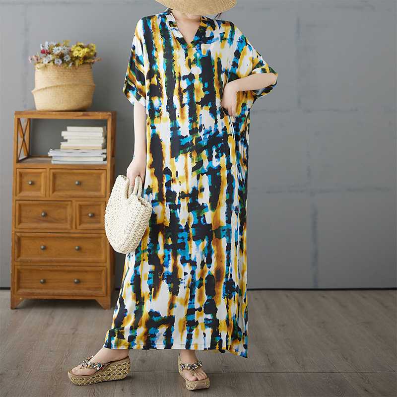 Fashionable Printed Skirt Loose Mid Length Dress for Women