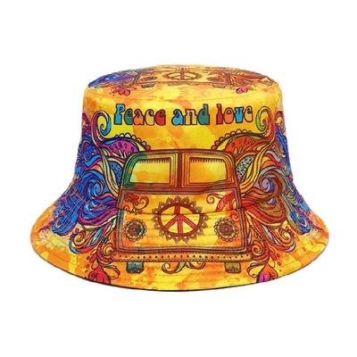 Print Bucket Hat Breathable Cotton Twill Fabric Adjustable Headband 56 58cm Size Foldable Sun Hat For Raves Festivals Outdoor