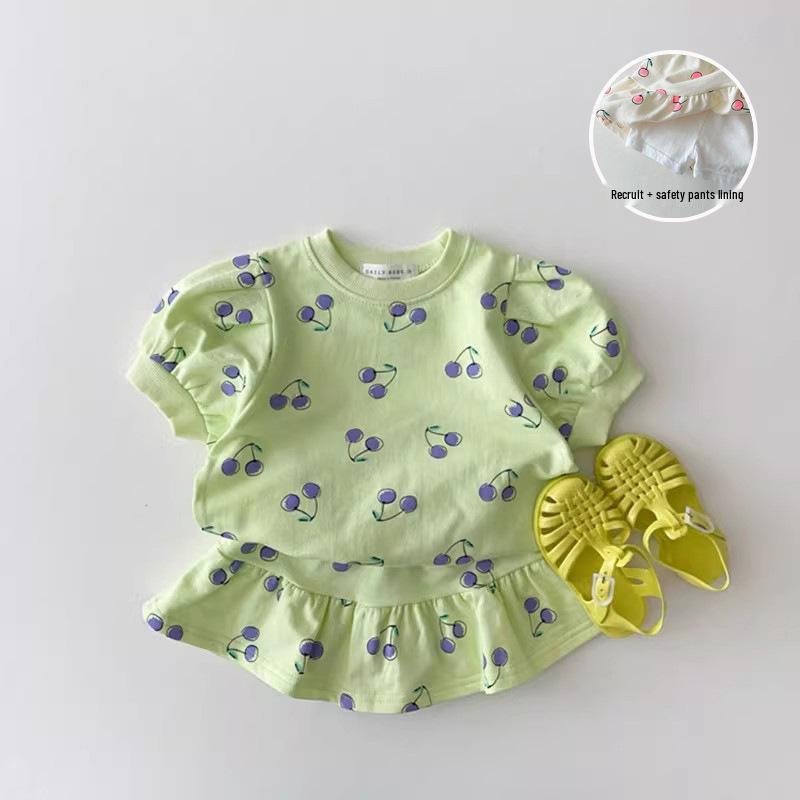 Infant Girl Summer Two-Piece Set: Cute Short Sleeve Top & Skirt