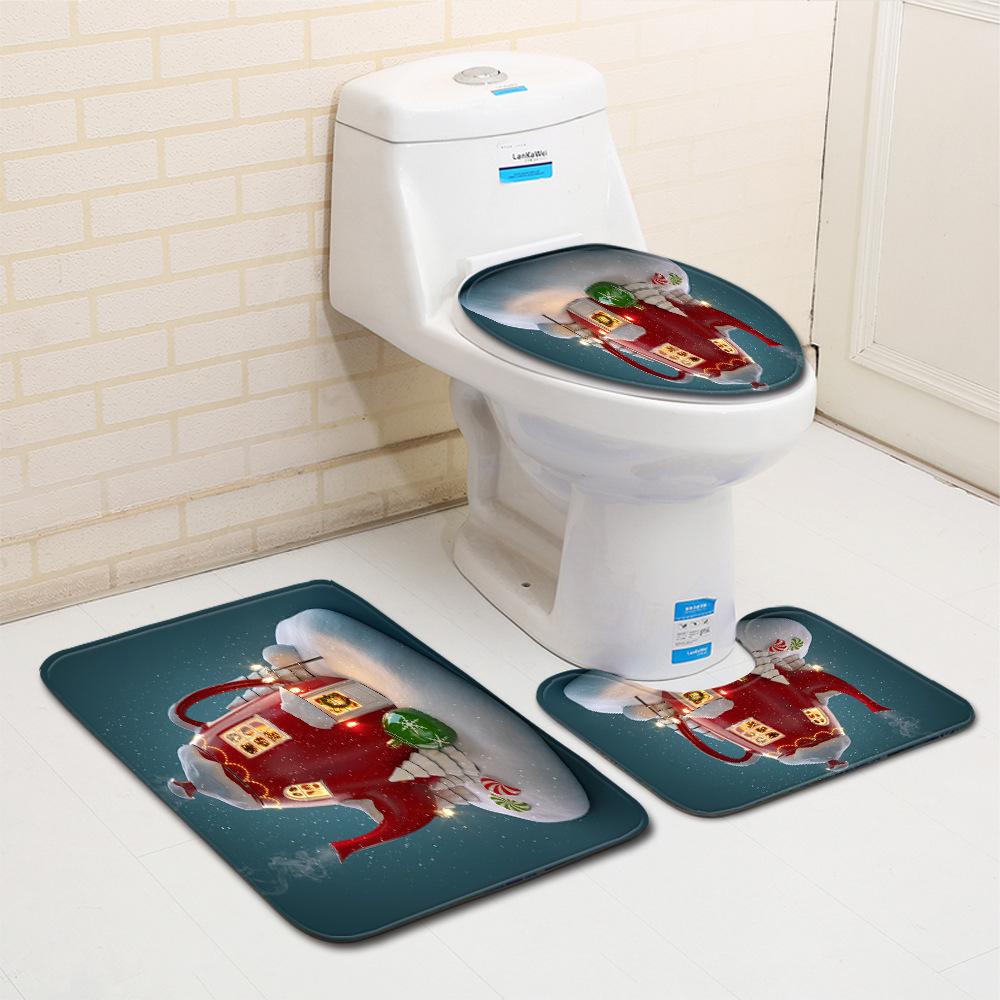 Christmas Bathroom Floor Mat Toilet Three-Piece Set