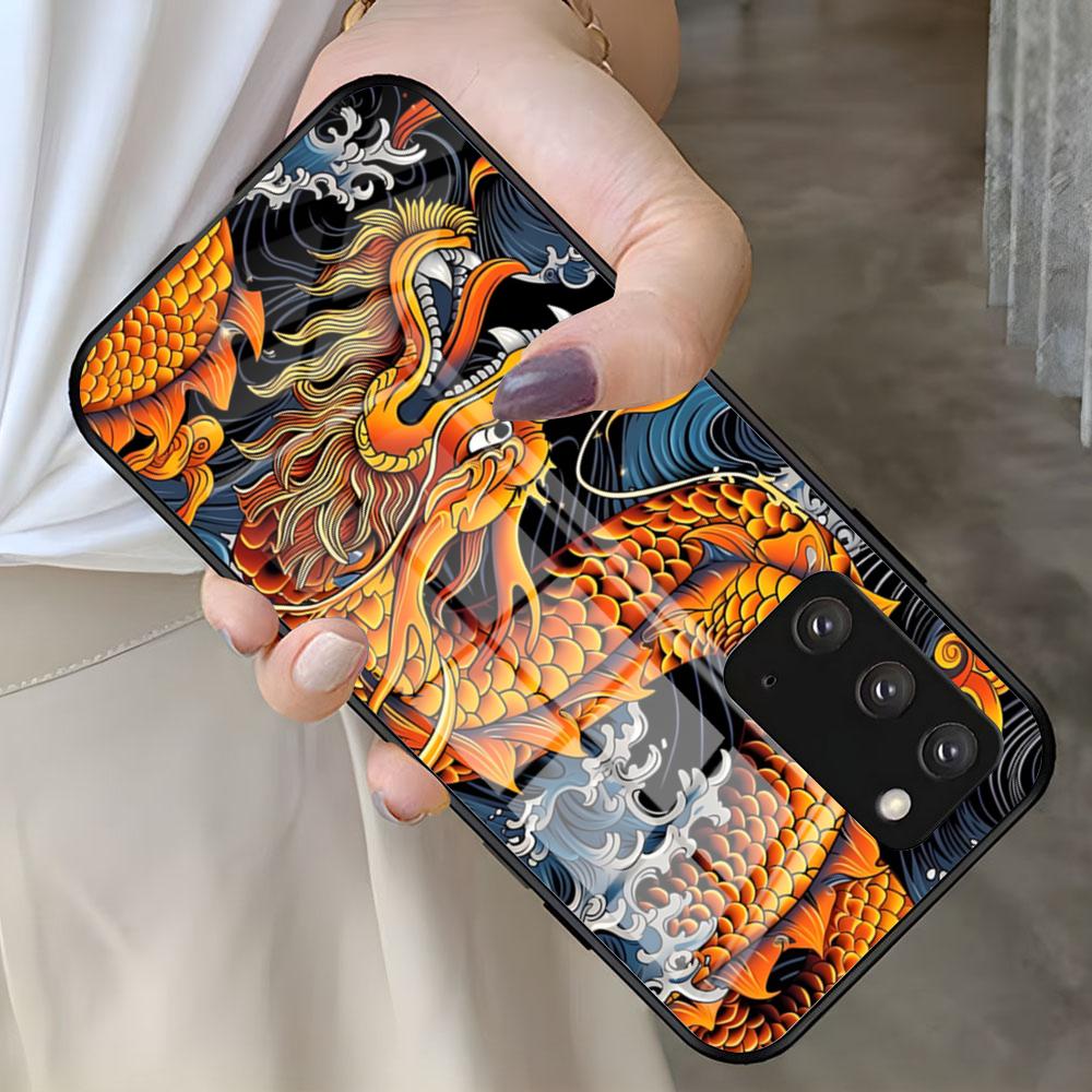 Art Dragon Phone Case For Samsung S26 S25 S24 FE S23 S22 S21 Plus S20 Ultra Note20Ultra Black Glass Cover
