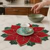 Christmas Table Placemats for Dining Floral Leaf Placemat Table, Decorative Polyester Fabric Round Mats Home with Festive Leaves Design Party