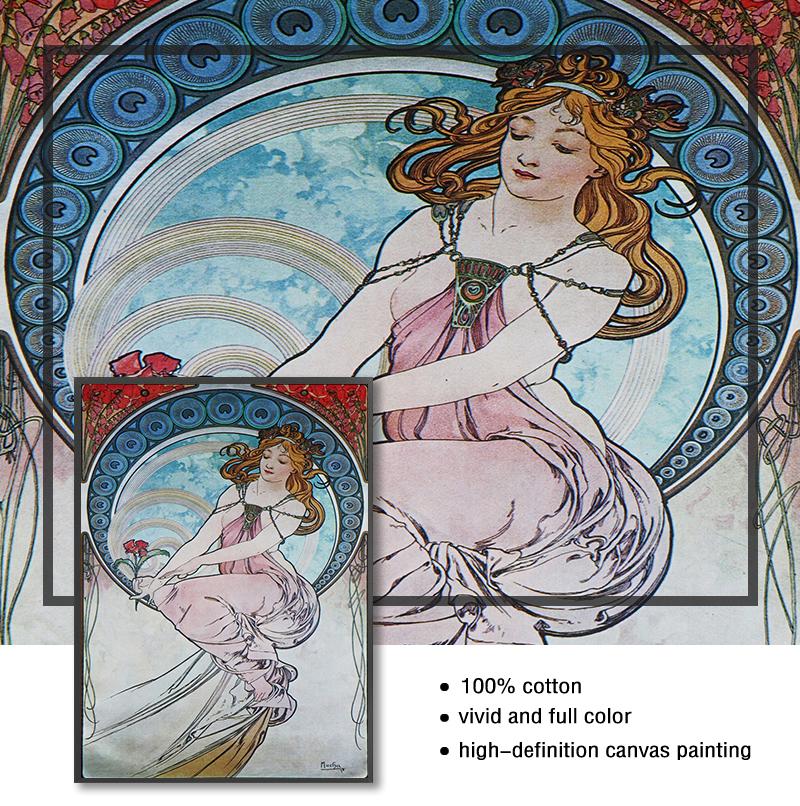 Vintage Room Decor Cloth Fabric Wall Poster Print Silk Fabric Custom Alphonse Mucha Poster Canvas Poster Art Home Decoration