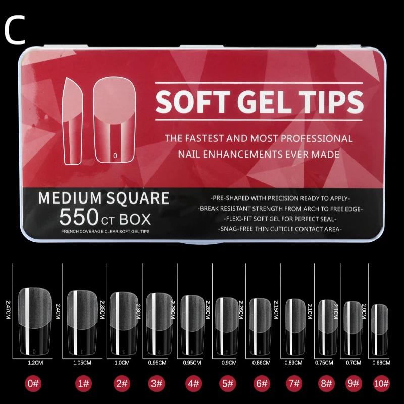 550Pcs Soft Gel Nail Tips Medium Short Almond Coffin Full Cover Matte Extension Tools Acrylic Press On Nail Diy Manicure Decor