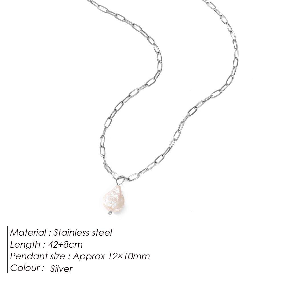 Gold Plated Stainless Steel Baroque Pearl Pendant Necklace - Hypoallergenic Clavicle Chain