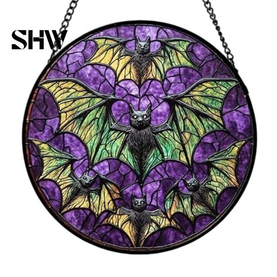 Unique Wall Hanging Art Retro Halloween Pendant, Ghost/Bat/Spider Web/Pumpkin Head Print, Old School Horror Room Decor Vintage Acrylic Ornament