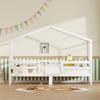 House Bed 90x200 cm, pine, house roof design, three-sided fall protection, slatted frame included, without mattress, color white, DE603090WT