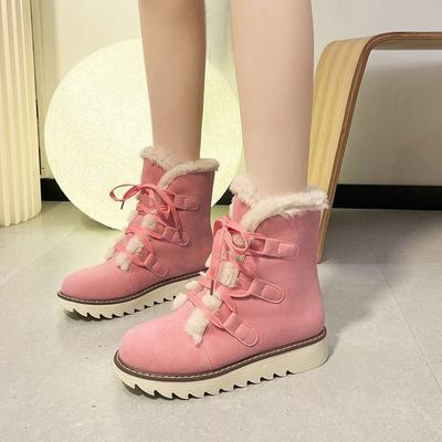 2024 Winter Boots Women's Fashion Lace-up High-top Cotton Shoes Thick Soles Non-slip Plush Warm Snow Boots Platform Ankle Boots