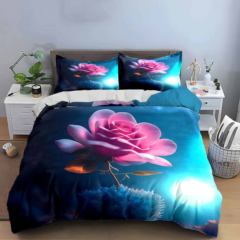 Romantic Rose Decoration Set Soft Comfortable Duvet Cover Bedding Set Included 1*Duvet Cover & 2*Pillowcases, Gift