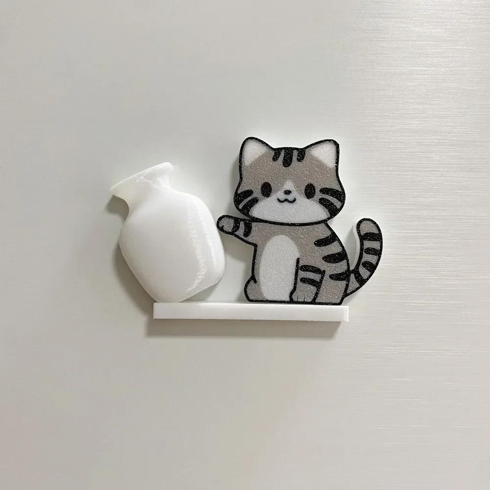 Acrylic Cat Whiskers Collection Ornaments Magnetic Cartoon Cat Hair Storage Memorial Box Black Cat Pushing Vase Decor