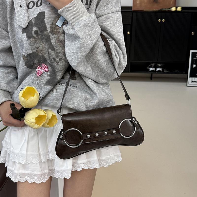 Bags This Year's Popular Bags 2025 European and American Fashion Rivet Shoulder Bag Women's Personality Versatile Retro Underarm Bag