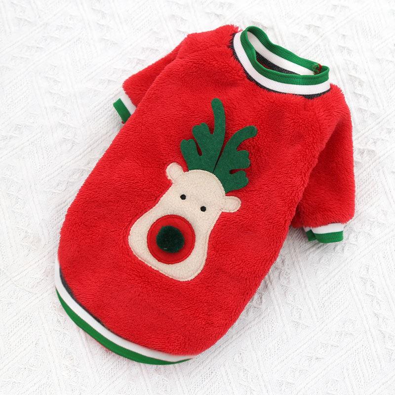 Pet Christmas Costume Small Dogs Cats - Red Or Green Reindeer-Style Two-Legged Jumpsuit Winter Warm Clothing