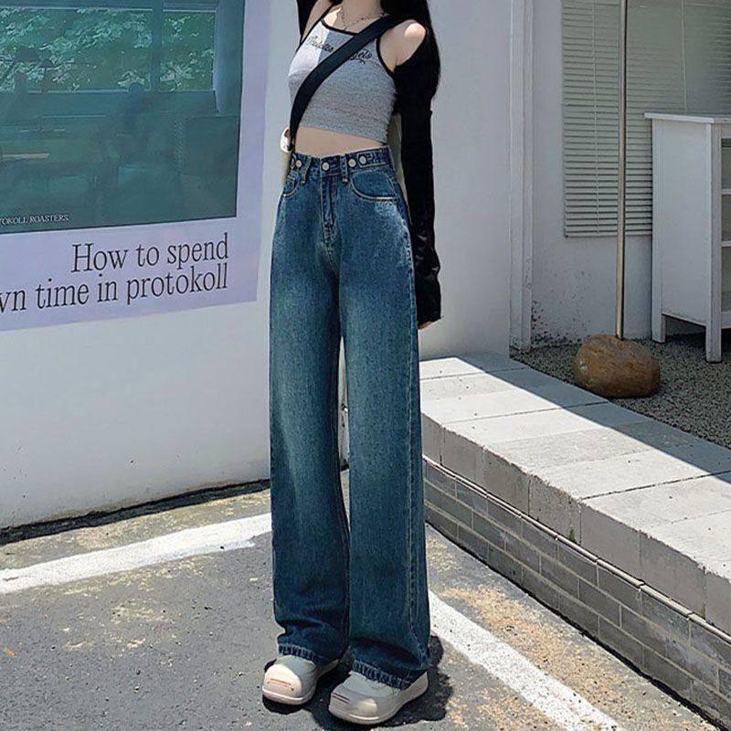 Women's 2026 High-Waisted Adjustable Wide-Leg Jeans - Trendy Floor-Length, Loose & Flattering