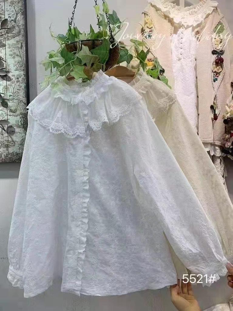 1116 Spring New Women's Top Shirt Lapel Embroidery Loose Japanese Cotton and Linen Small Fresh Sweet Shirt Fashion
