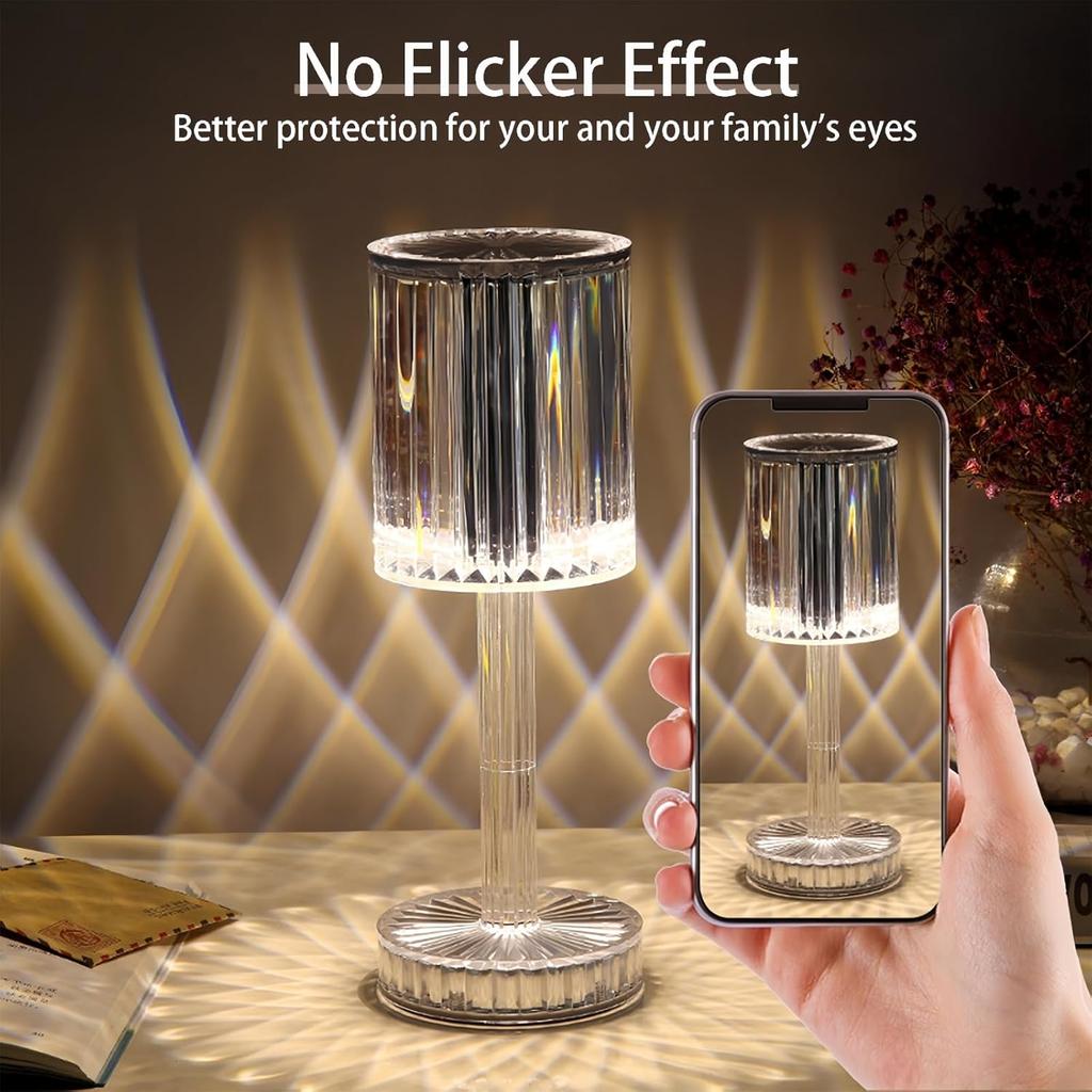Crystal Table Lamp,RGB Changing Touch Table Lamp with Remote Control,USB Rechargeable Crystal Bedside Lamp,LED Cordless Desk Lamp for Bedroom/Living